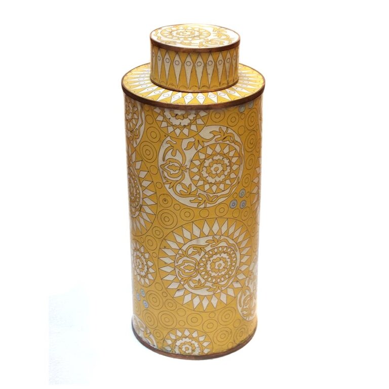 Fabienne Jouvin Cloisonné enameled tea box, graphic yellow, tall