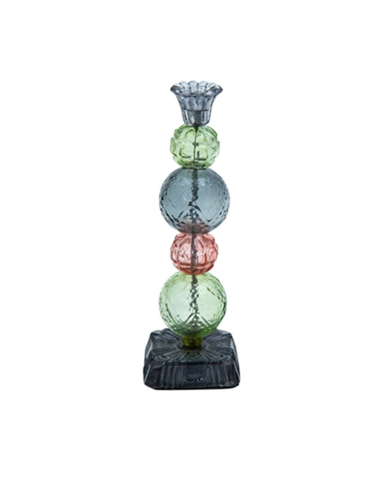 Multicolored glass candle holder in green, pink and blue