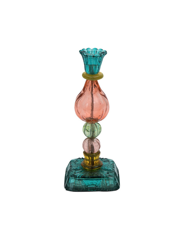 Multicolored glass candle holder