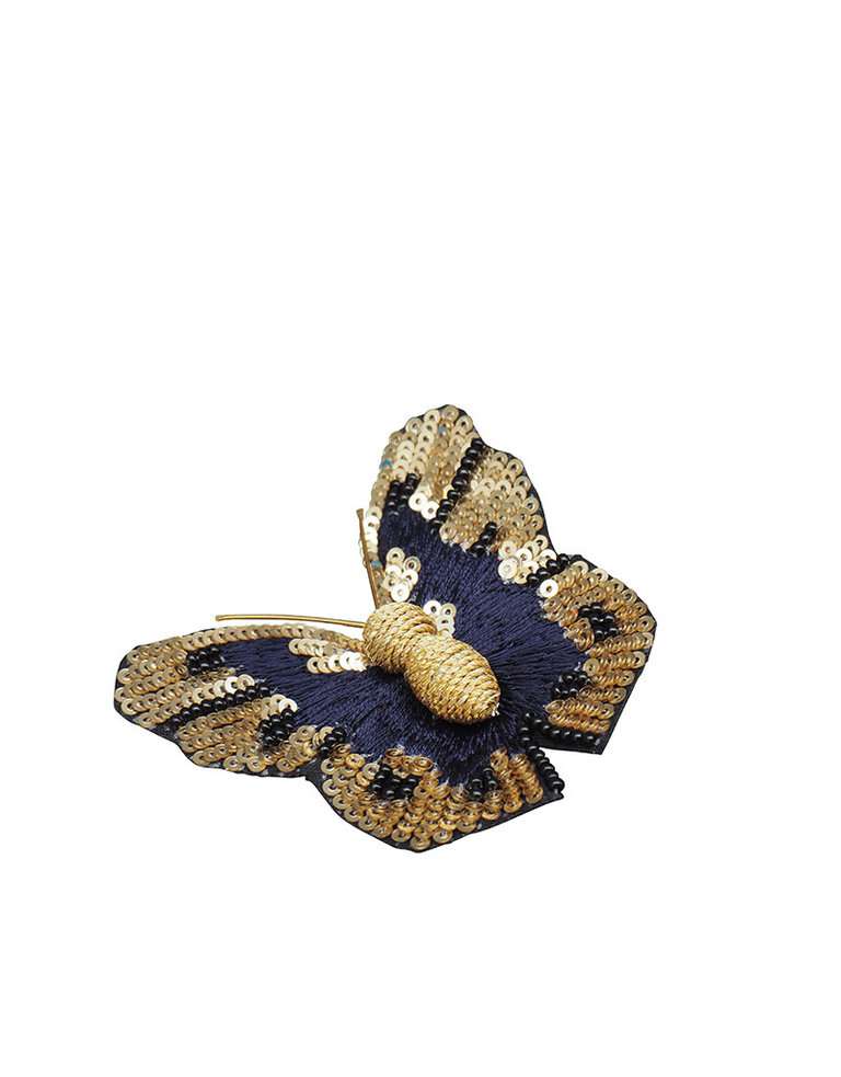 Blue & gold butterfly embroidered brooch