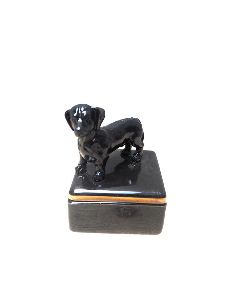 Mini ceramic box with black dog