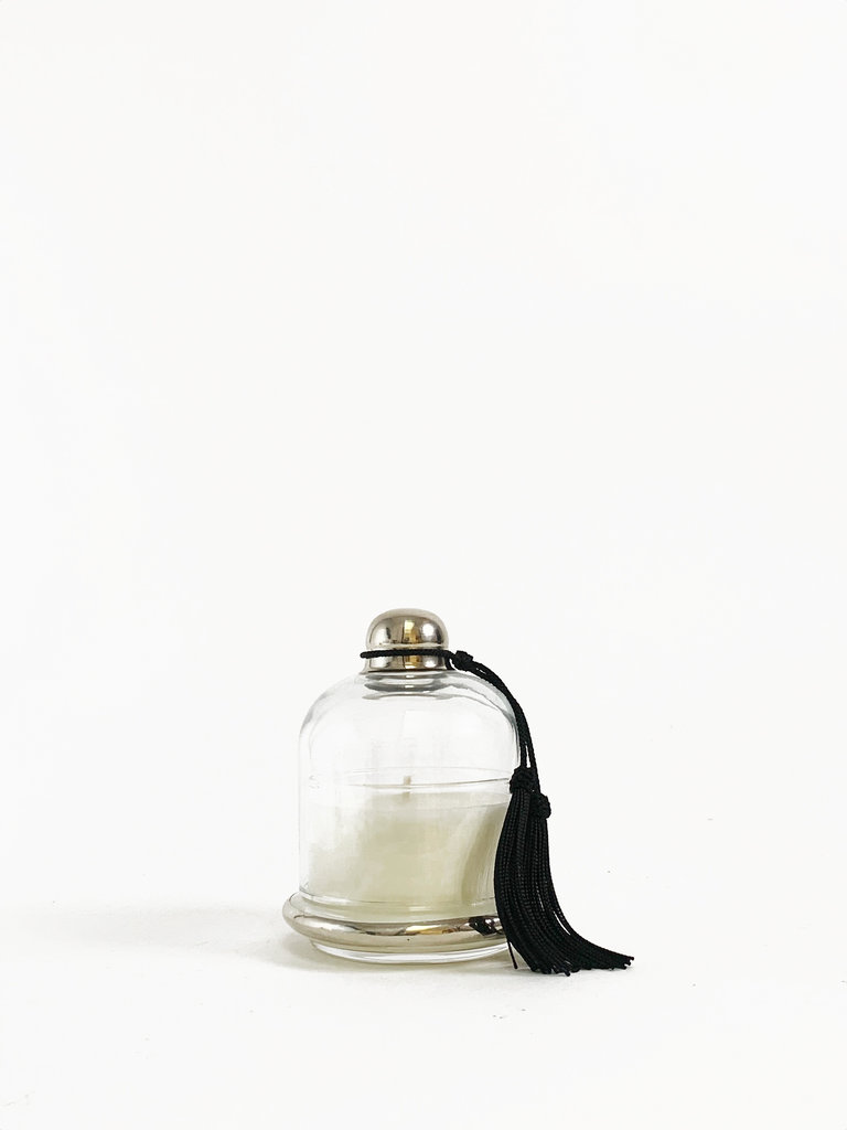 Côté Bougie Oud perfumed candle in bell jar with black tassel