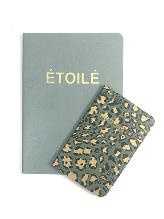SET of 2, Soft Cover Notebooks, Etoile & Green Leopard SET of 2, Soft Cover Notebooks, Etoile & Green Leopard