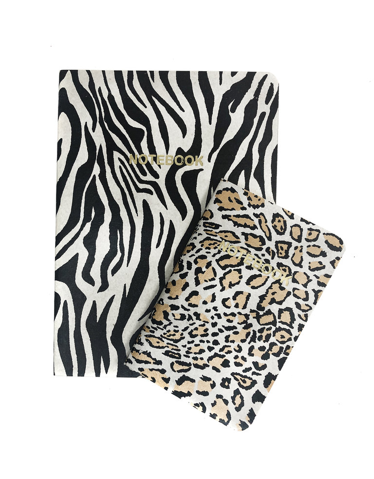 SET of 2, Soft Cover Notebooks, Zebra Glacier + leopard