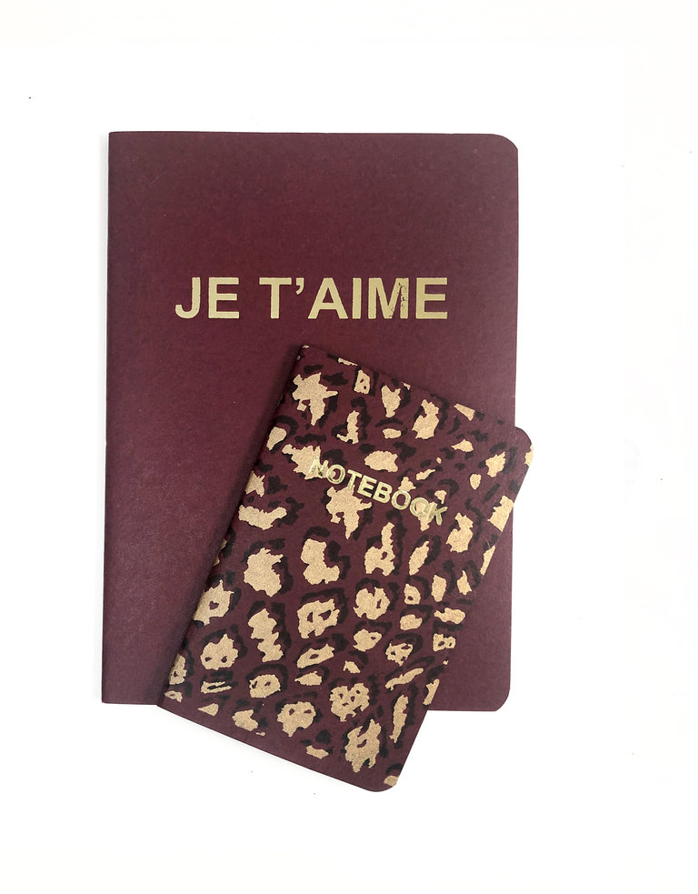 Set of 2  Soft Cover Notebooks, Windsor Je t' aime + Leopard