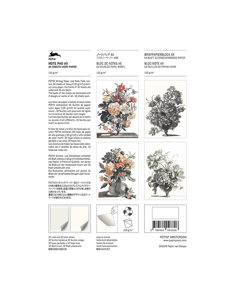 The Pepin Press Notitieblok / briefpapier - Floral engravings  (A5, 64 papier)