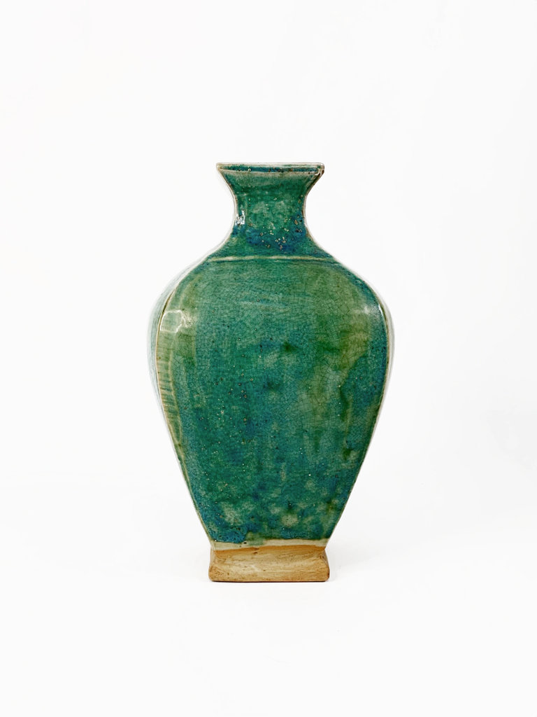 Square bulb green terracotta vase