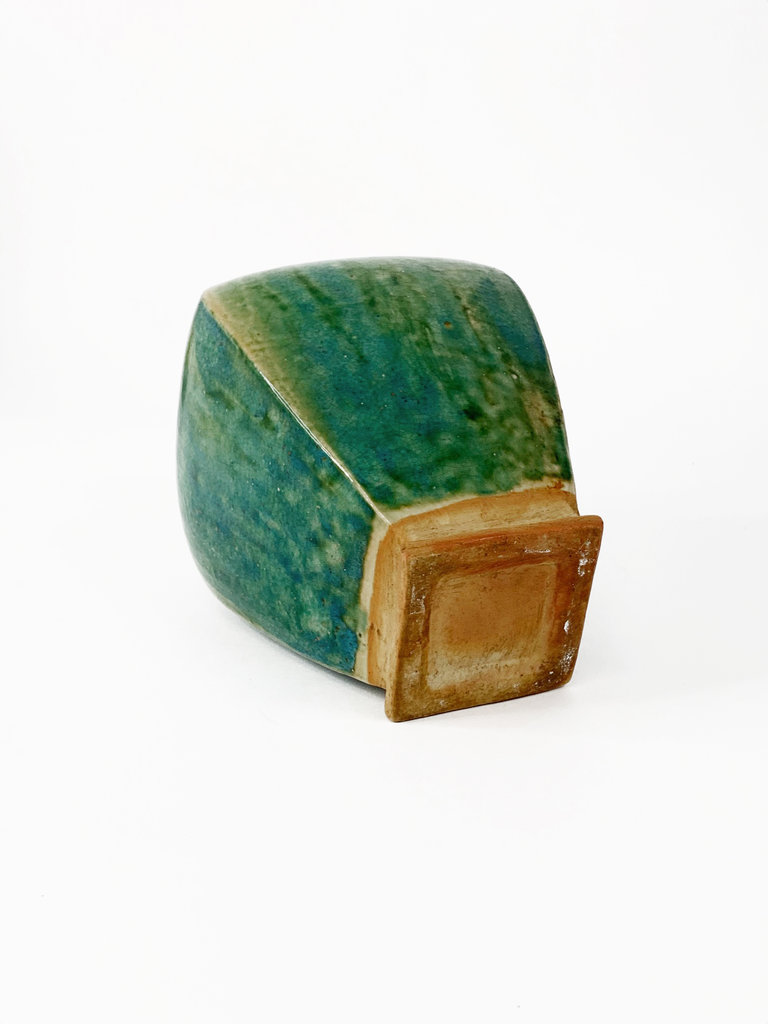 Square bulb green terracotta vase