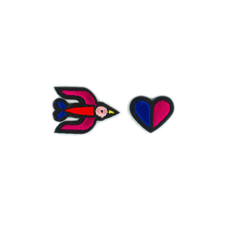 Macon & Lesquoy Patch - two patches - Red Swallow and two colored heart (blue + red)