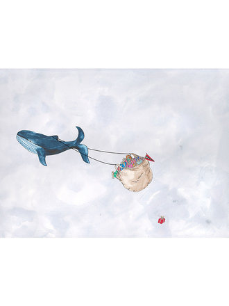 Marlies Boomsma Print 'Flying whale with presents' Marlies Boomsma Print 'Flying whale with presents'