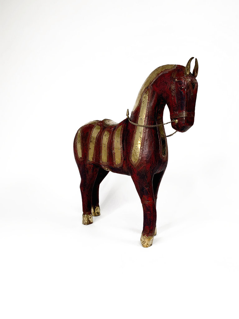 Vintage Vintage Italian decorative horse wood with copper decorartions - Large