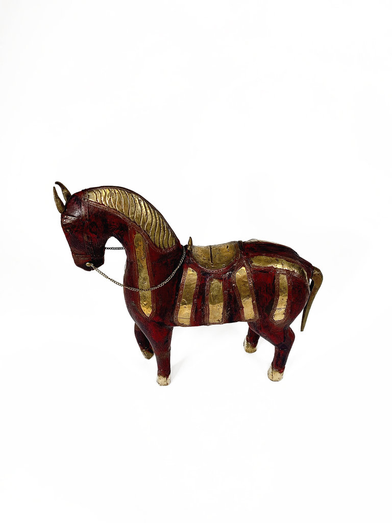 Vintage Vintage Italian decorative horse wood with copper decorartions - Large