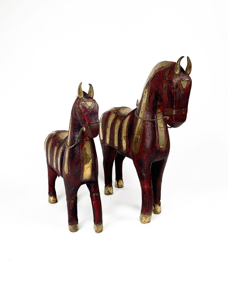 Vintage Vintage Italian decorative horse wood with copper decorartions - Large