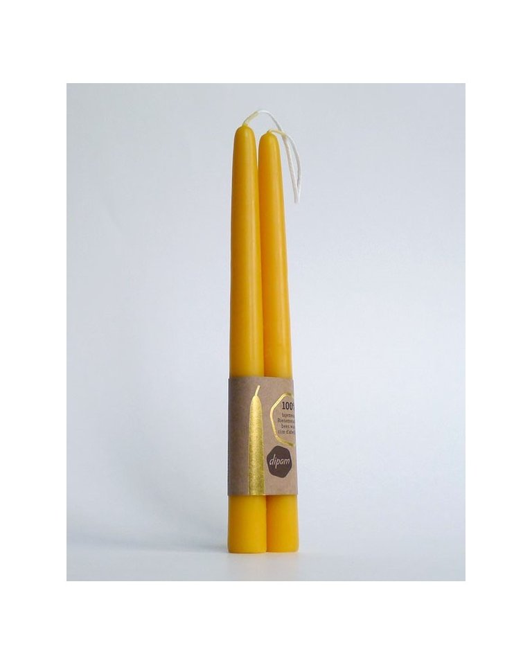 Set of 2 yellow dipped beeswax candles, length 20 cm, diameter 2.2 cm, honey color