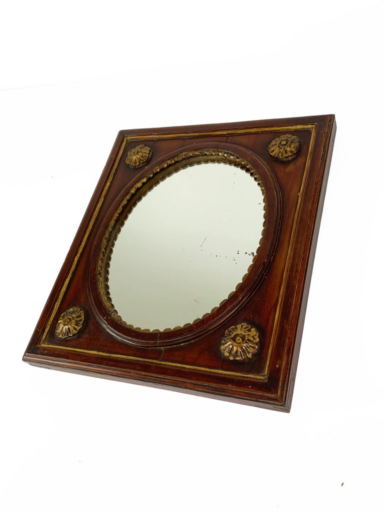 Vintage Italian Neo-Classical Mirror – Walnut & Gilded Details (19th Century)