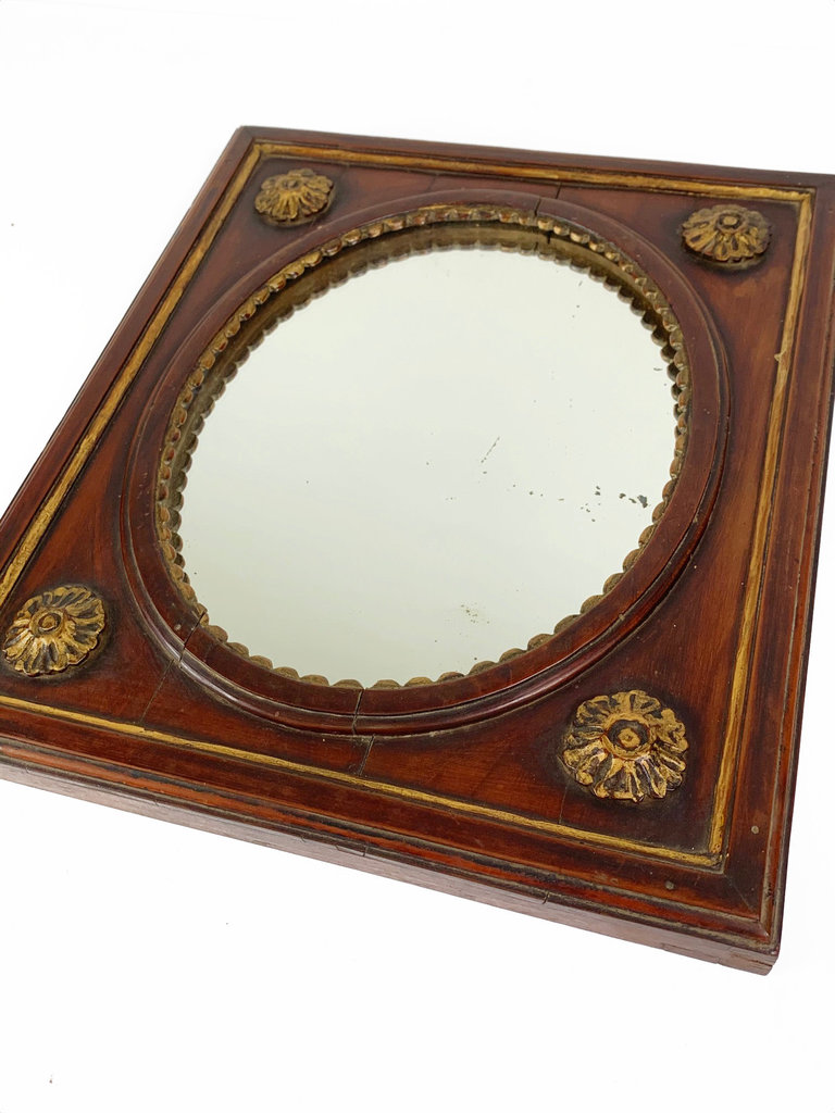 Vintage Italian Neo-Classical Mirror – Walnut & Gilded Details (19th Century)