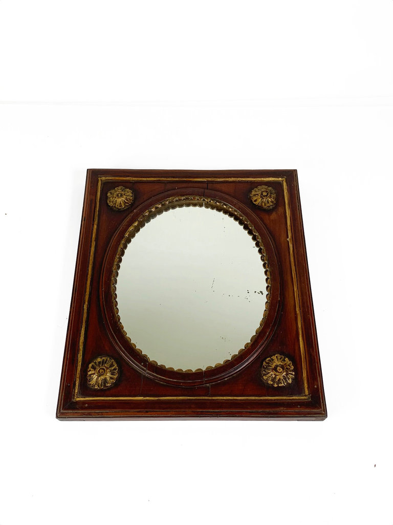 Vintage Italiaanse Neo-Klassieke Spiegel – Walnoothout & Verguld Detail (19e Eeuw)