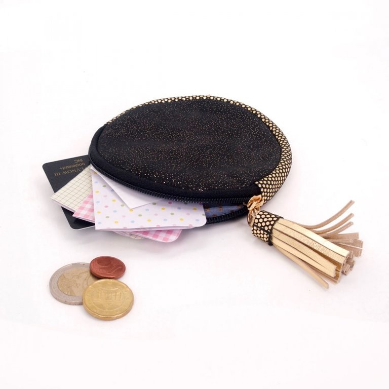Noï/Natural Life Noi Black round leather gold dust pouch