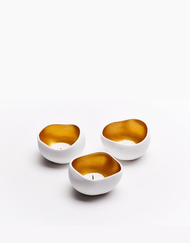 Anoq Candle holder trio - white and gold