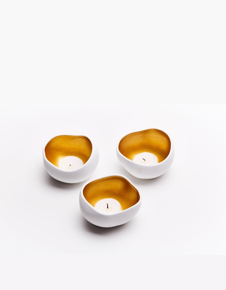 Anoq Candle holder trio - white and gold