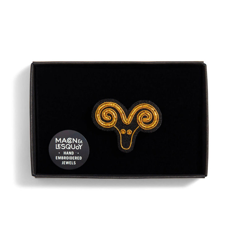 Macon & Lesquoy Macon & Lesquoy Black and gold Aries zodiac brooch