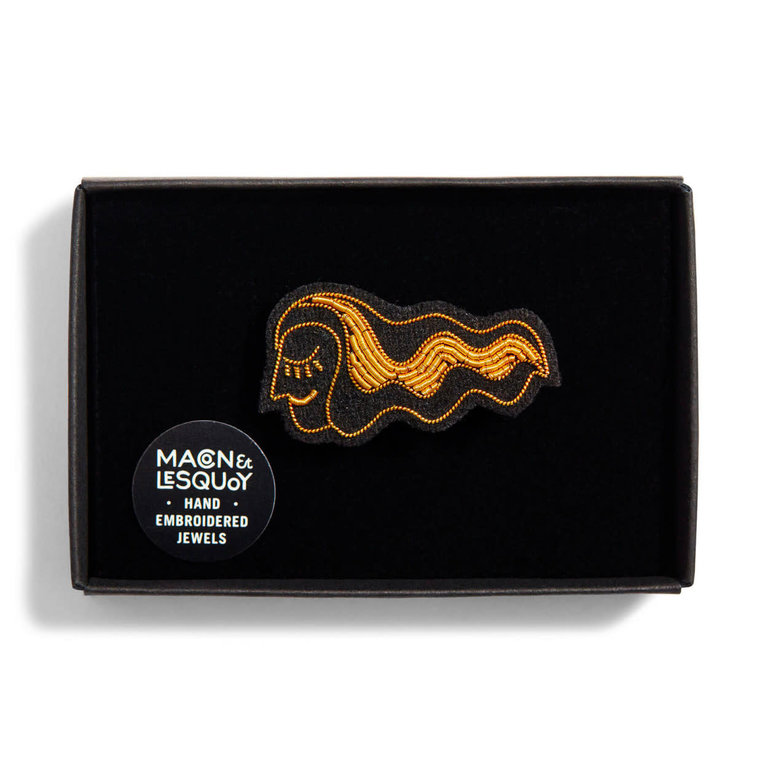Macon & Lesquoy Black and gold Virgo zodiac brooch - virgin