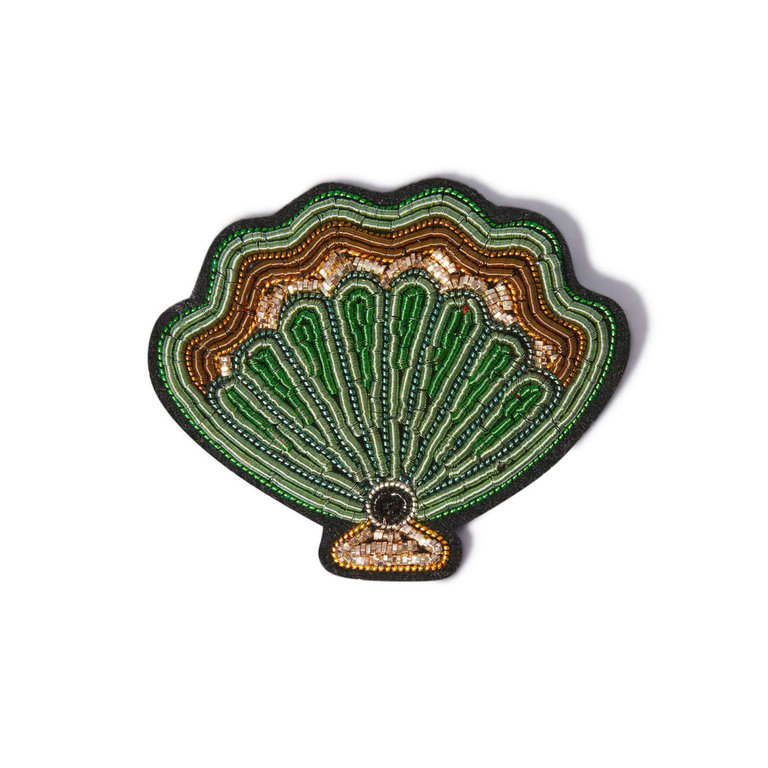 Macon & Lesquoy Scallop shell hand embroidered brooch