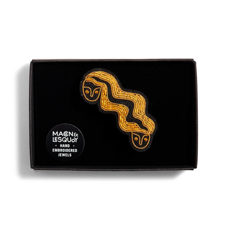 Macon & Lesquoy Macon & Lesquoy Black and gold zodiac brooch- Gemini