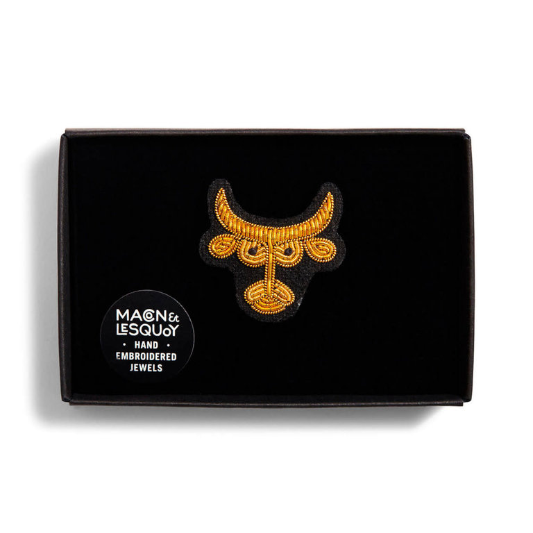 Macon & Lesquoy Black & gold taurus zodiac brooch - bull