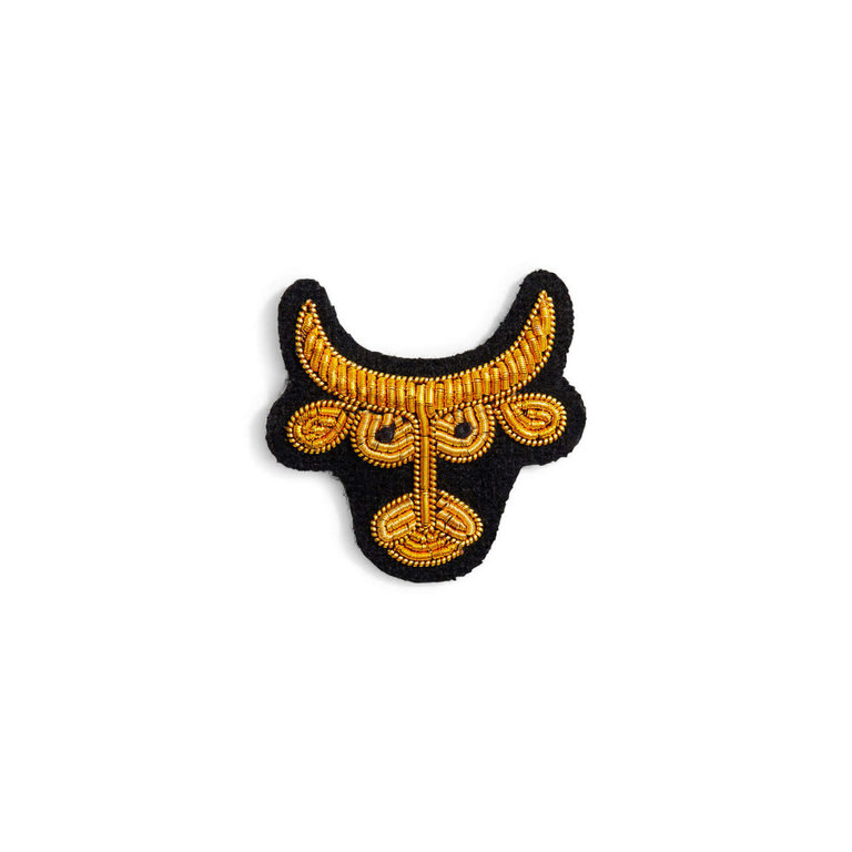 Macon & Lesquoy Black & gold taurus zodiac brooch - bull