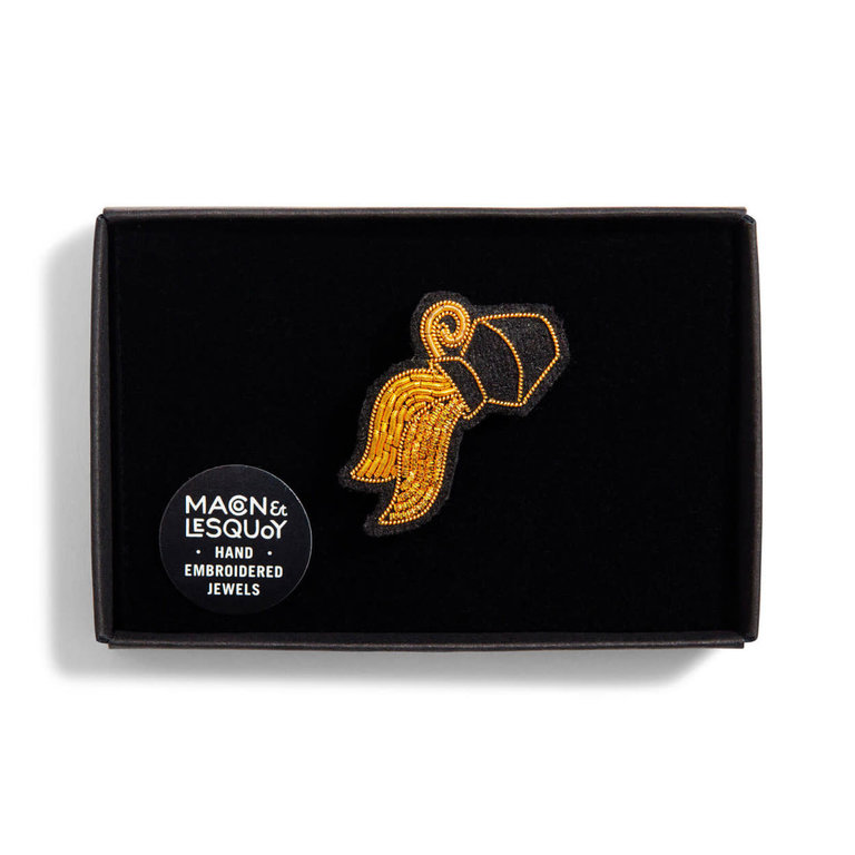 Macon & Lesquoy Macon& Lesquoy Black and gold zodiac brooch- Aquarius