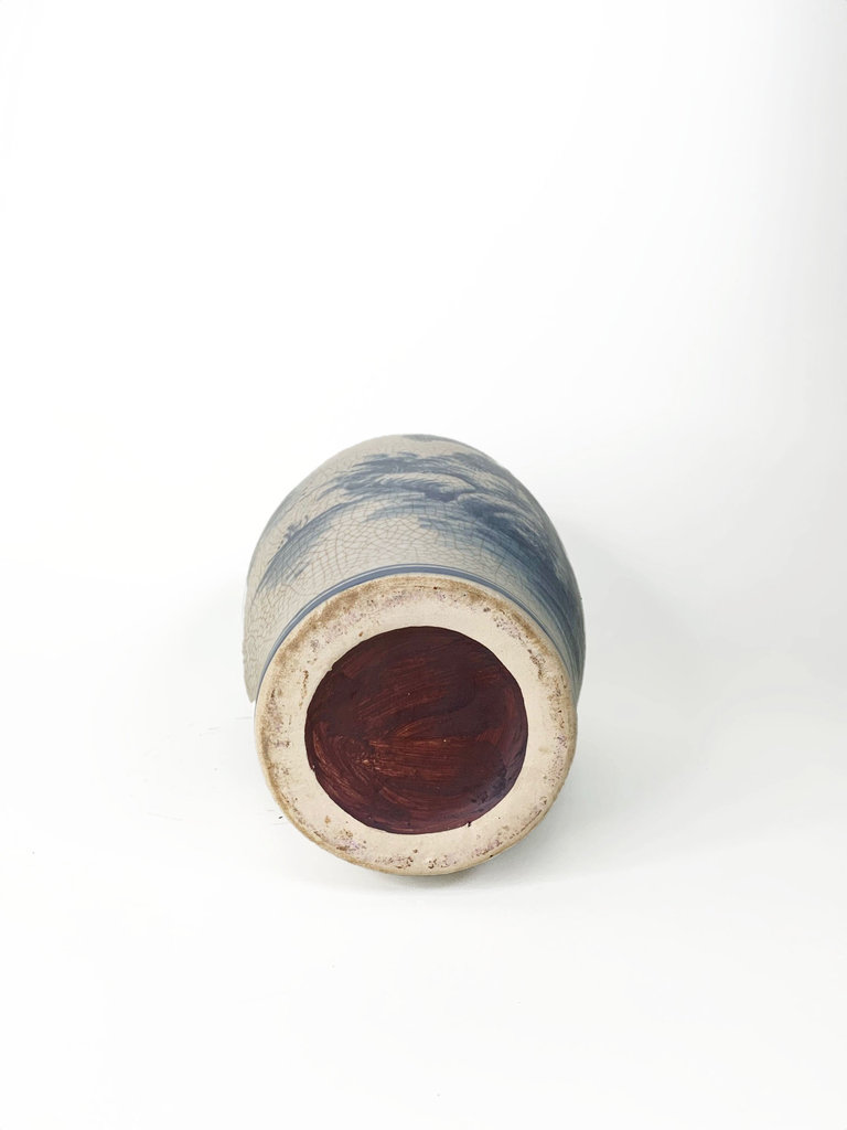 Vintage Vintage  handbeschilderde blauw-witte vaas