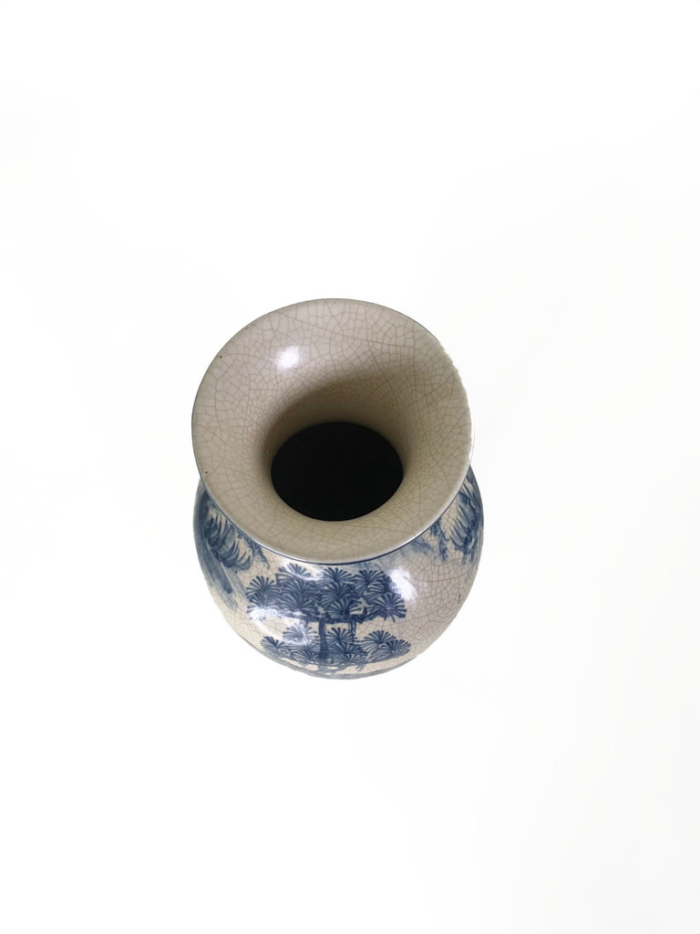 Vintage Vintage  handbeschilderde blauw-witte vaas