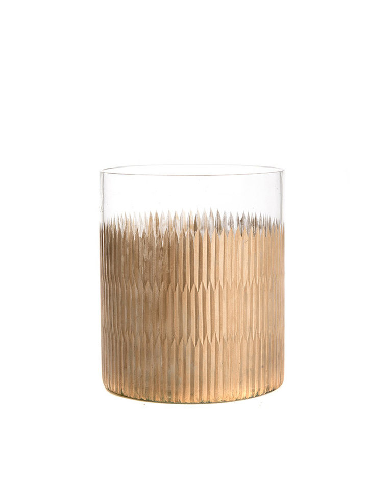 Large glass candle holder clear with strokes of gold