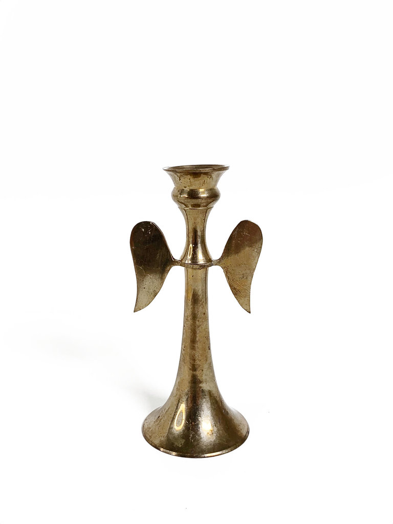 Vintage Set of three brass angel wing candle holders