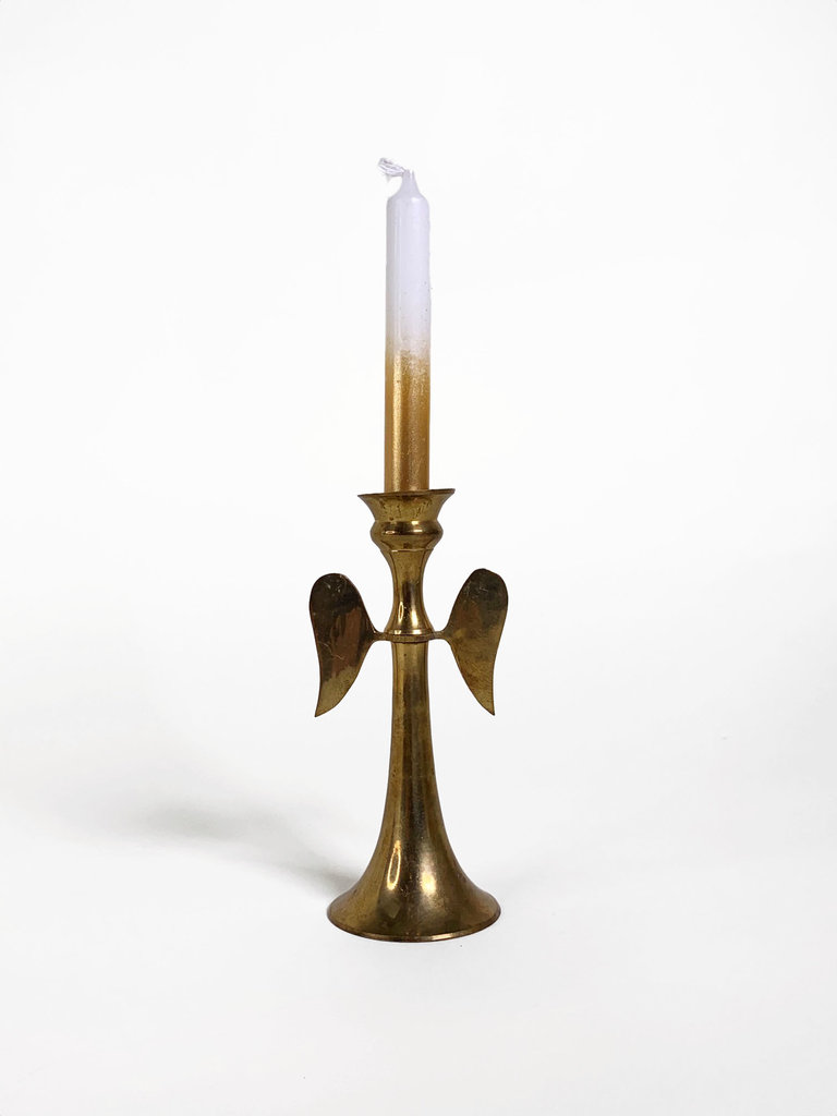 Vintage Set of three brass angel wing candle holders