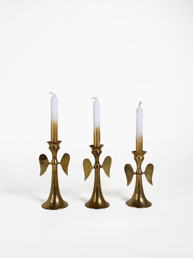 Vintage Set of three brass angel wing candle holders