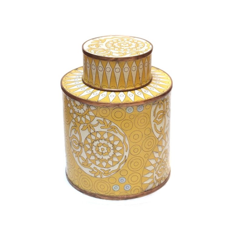 Fabienne Jouvin Cloisonné enameled tea box, graphic, yellow