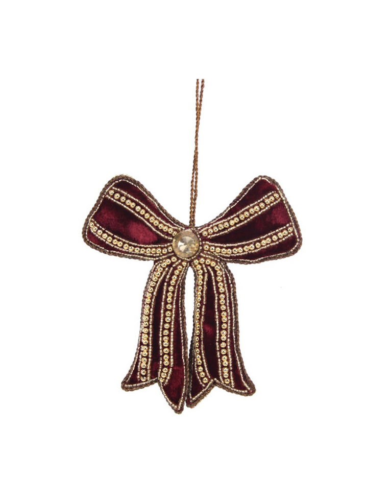 Bordeaux bow beaded ornament