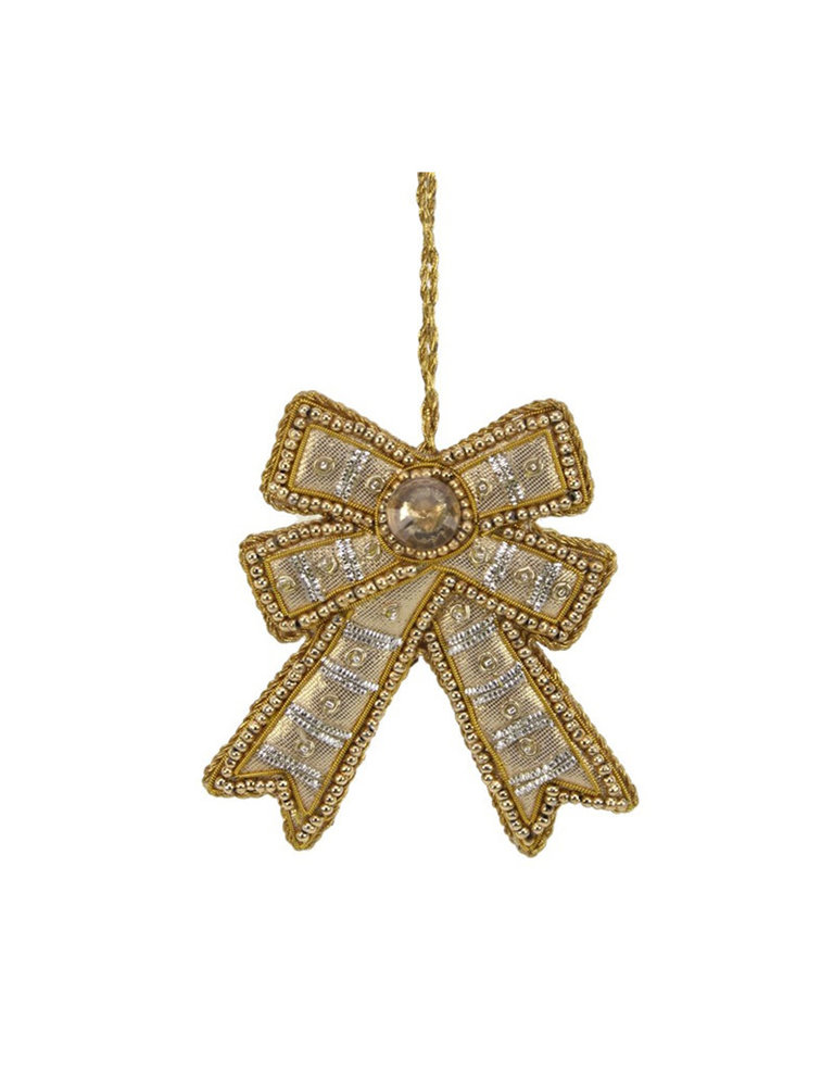 Gold bow beaded ornament