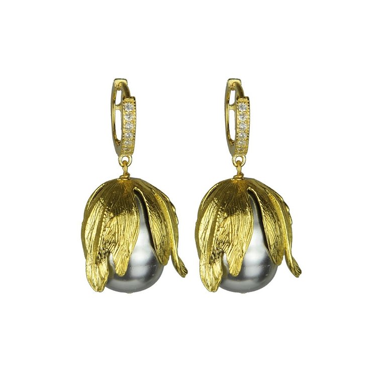 Katerina Psoma Grey pearls hoop earrings