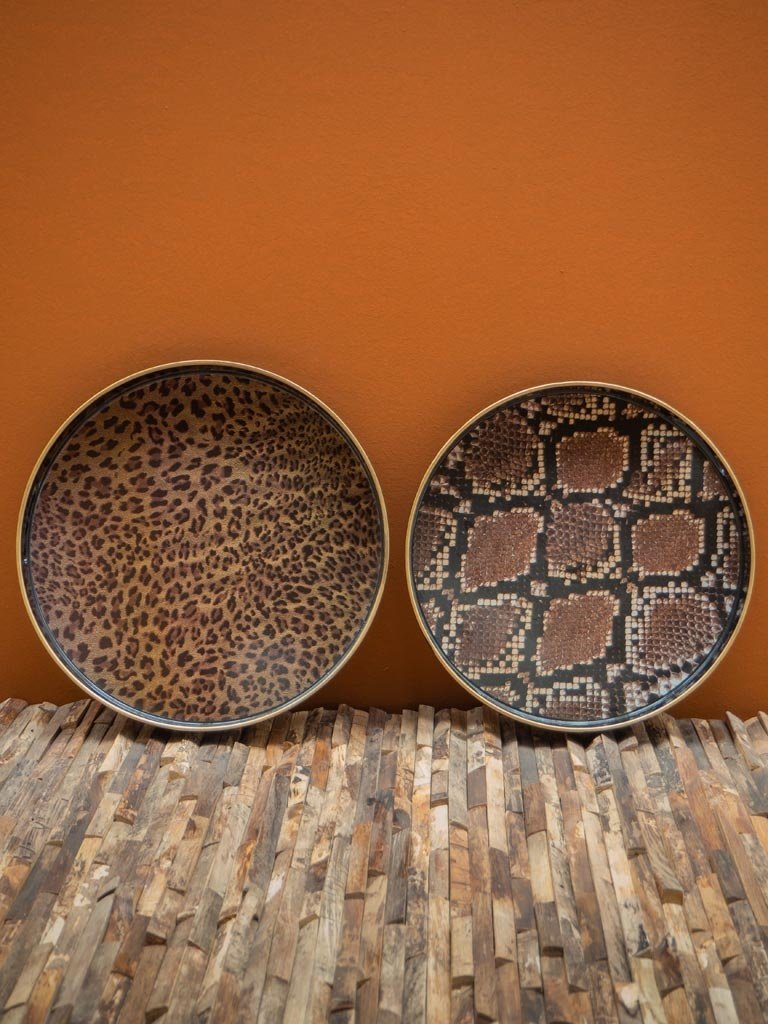 Round fauna tray leopard