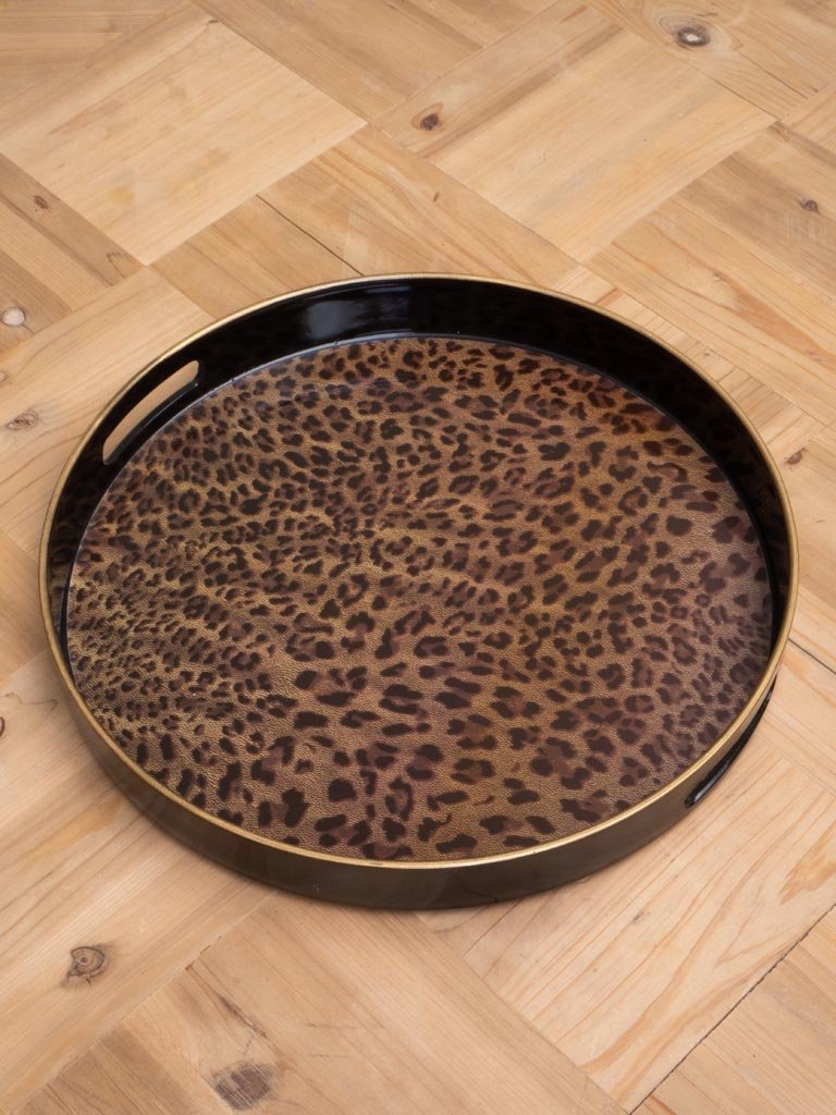 Round fauna tray leopard