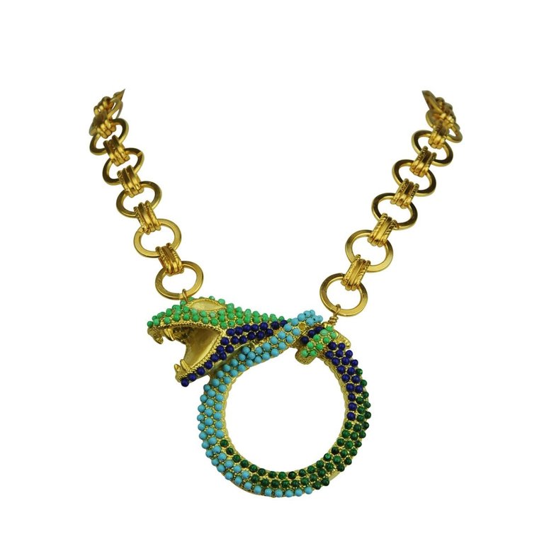 Katerina Psoma Snake on a chain necklace in blues