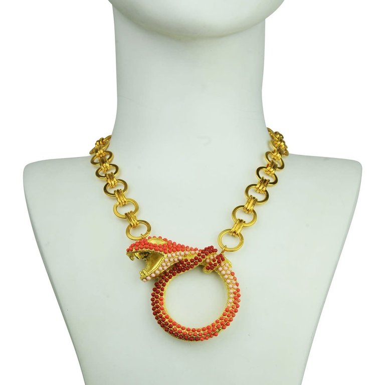 Katerina Psoma Snake on a chain necklace  in reds