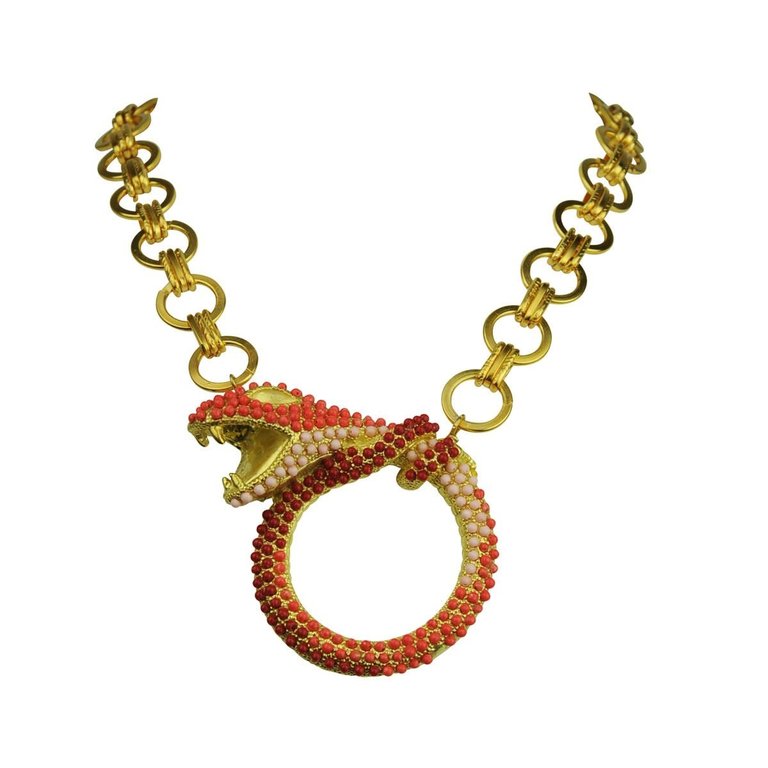 Katerina Psoma Snake on a chain necklace  in reds