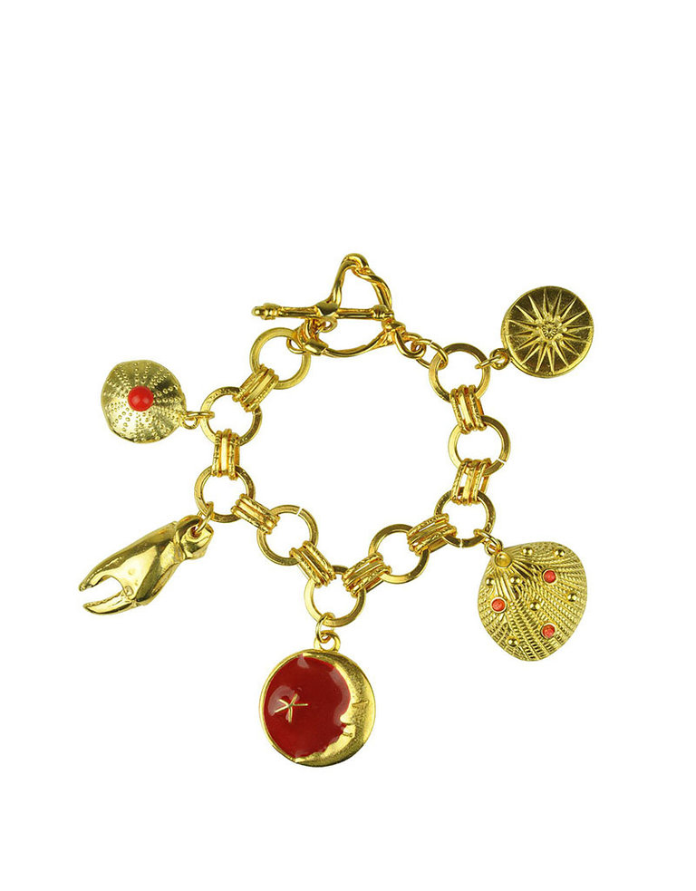 Katerina Psoma Gilded charm bracelet with red enamel