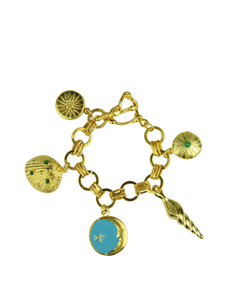 Katerina Psoma Charm bracelets gold plated, enamel and semi precious charms turquoise