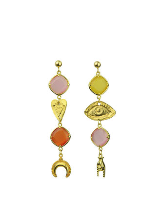 Katerina Psoma A-symmetrical pair of earrings - Gilded, pink, orange, yellow