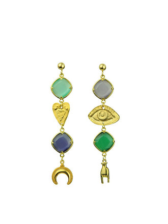 Katerina Psoma A-symmetrical pair of earrings - gilded, blue/green